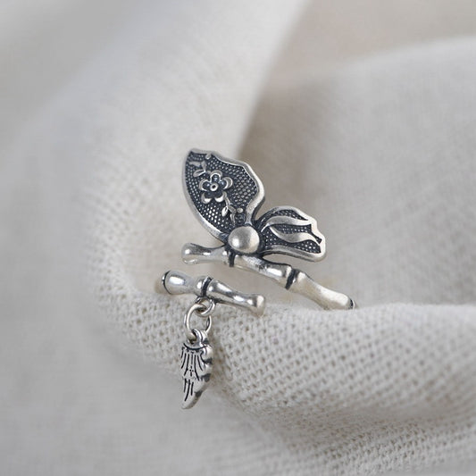 Bamboo Adjustable Butterfly Ring