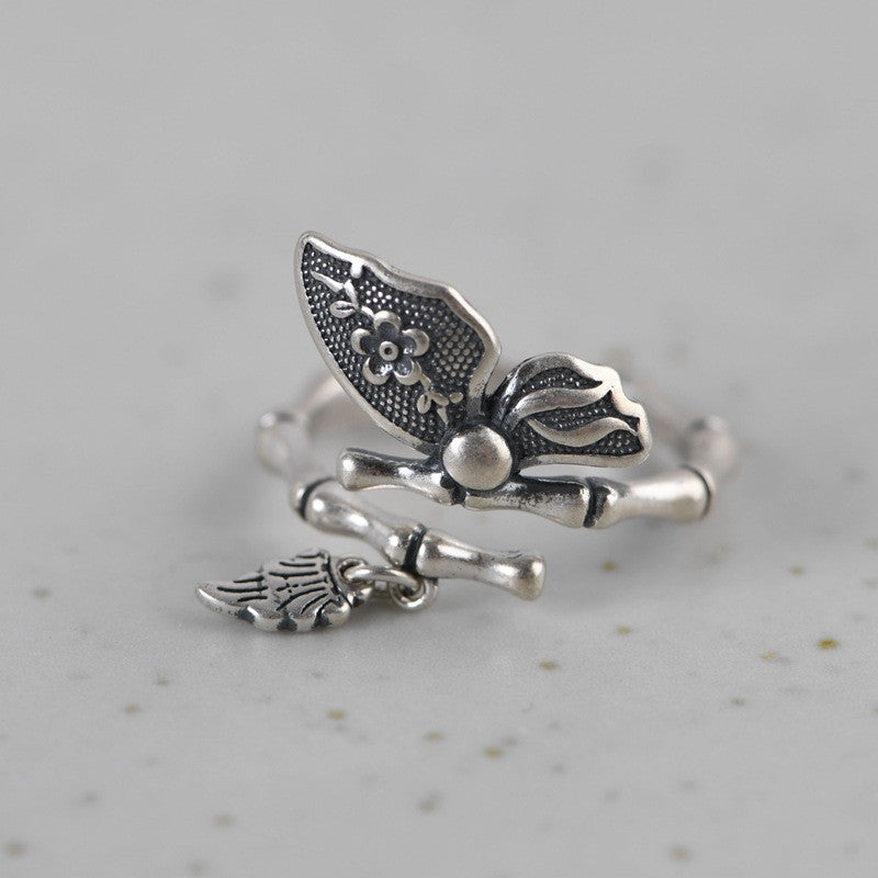 Bamboo Adjustable Butterfly Ring